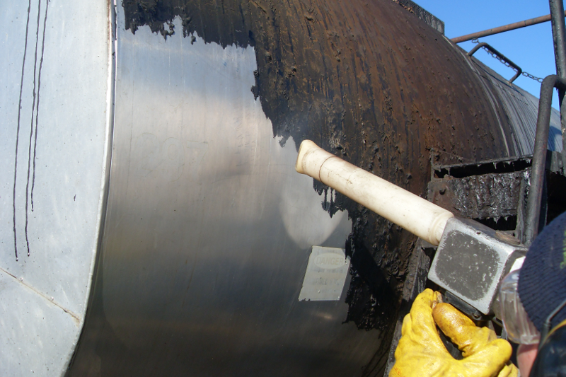 tar tanker being blasted